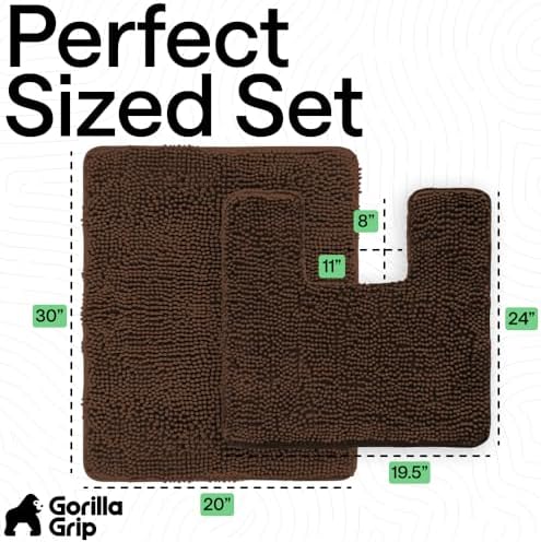 GORILLA GRIP Bathroom Area Rug Sets 2 Piece, Soft Chenille, 30x20 Brown - Image 2