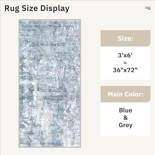 Soalmost Abstract Runner Rug 3x6 Hallway Kitchen Rugs Non-Slip, Blue/Grey - Image 5