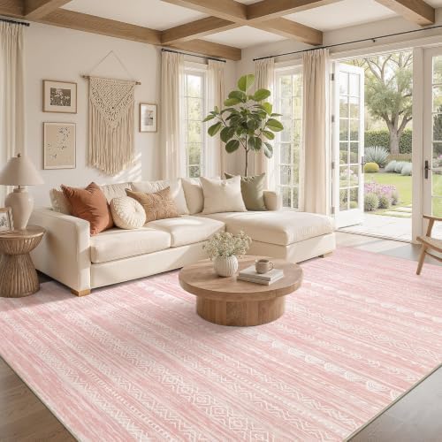 Nakagishi Boho 8x10 Area Rug Living Room Rugs Machine Washable Pink - Image 2
