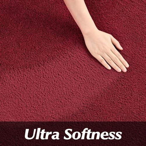 FlyDOIT Round Area Rugs for Bedroom Living Room, 5x5 Rose Red Super Soft Comfy Thickened Memory-Foam Indoor Circle Carpets, Modern Aesthetic Minimalist Carpet for Boys Girls Adults Nursery Home Décor - Image 5