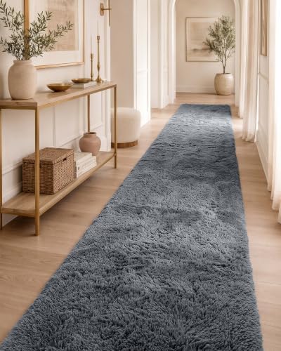 OLANLY 3x10 Machine Washable Runner Rugs for Hallway, Soft Fluffy Shaggy Bedside Rugs for Bedroom, Living Room, Indoor Floor Carpet for Kids Girls and Boys, Nursery Rooms, Home Decor Aesthetic, Grey by OLANLY