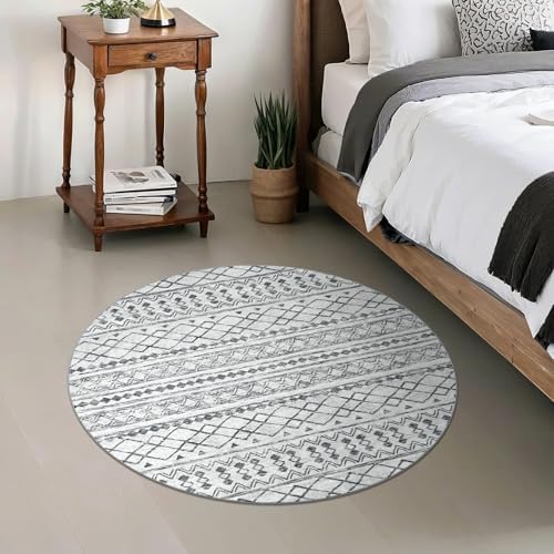 KUTA Boho Geometric Washable Circle Rug 3Ft Grey Moroccan Washable - Image 3