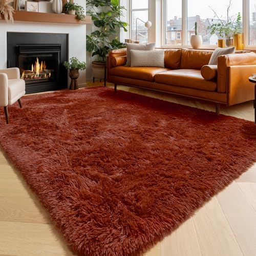 Amdrebio Terracotta Rust Fuzzy Area Rug 8x10 for Living Room Bedroom Carpet by Amdrebio