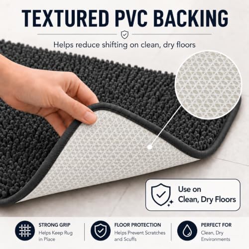 Bathroom Rugs Set Non Slip 3 Piece Bath Mat Washable Chenille Bath Rugs with PVC Backing Bath Carpet,Absorbent Bathroom Mats with Toilet Rug,Bath Mats for Bathroom,Bedroom, Kitchen,Tub,Home Decor - Image 5