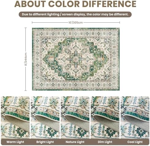 zesthome 8x10 Area Rugs for Living Room,Large Washable Rug,Green - Image 2
