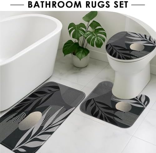 Bathroom Set with Shower Curtain and Rug Set of 4 Abstract Boho - Image 5