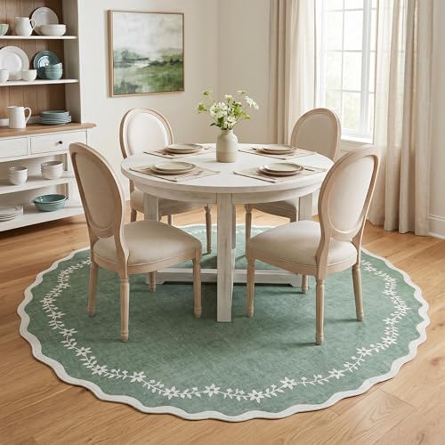 GarveeHome Round Rugs 4ft Scalloped Washable Small Circle Rug for Kids Room - Image 2