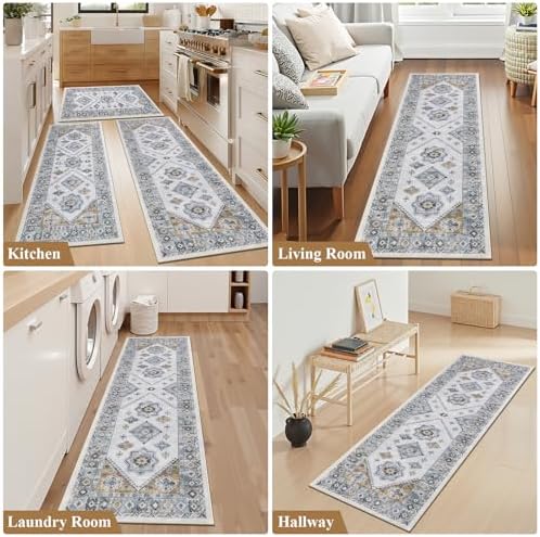 HEBE Boho Kitchen Rugs Set of 3, Non Slip Washable Kitchen Mats for Floor - Image 6