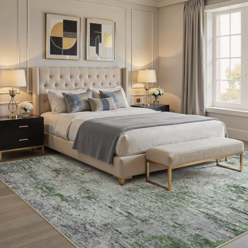 DMOYEST Area Rug Living Room Rugs - 6x9 Large Soft Indoor Neutral Modern Abstract Low Pile Washable Rug Carpet for Bedroom Dining Room Farmhouse Home Office - Green/Grey/Brown - Image 3