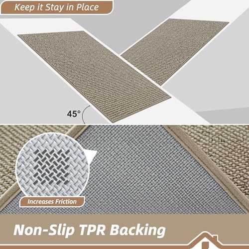 BEQHAUSE Kitchen Rugs and Mats 2PCS Non-Slip, 20"x32"+20"x48", Light Beige - Image 4