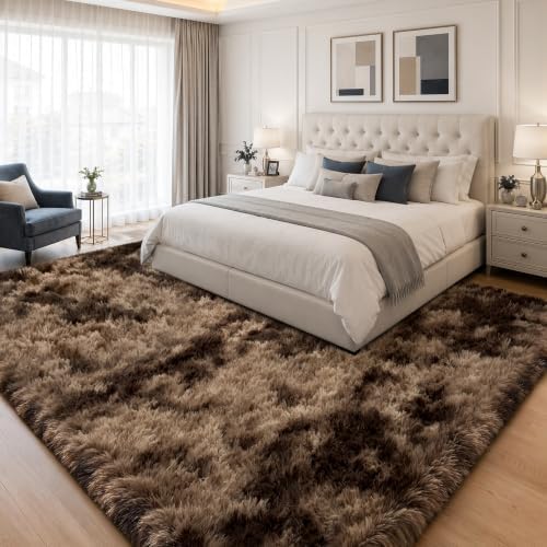 PLHXFR 8x10 Area Rug Living Room: Fluffy Bedroom Soft Shag Rug Coffee Brown - Image 2
