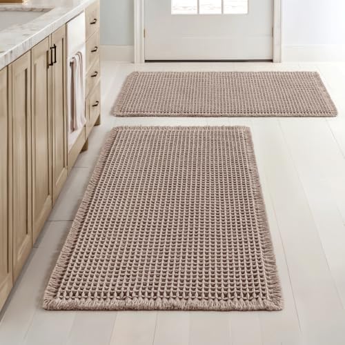 MIULEE Set of 2 Waffle Bathroom Rugs Boho Bath Mat Taupe Brown 18x30 Inch by MIULEE