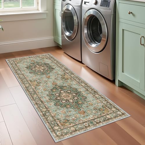 Washable 2x5 Hallway Runner Rug: Vintage Floral Water Resistant Kitchen Rug - Image 5