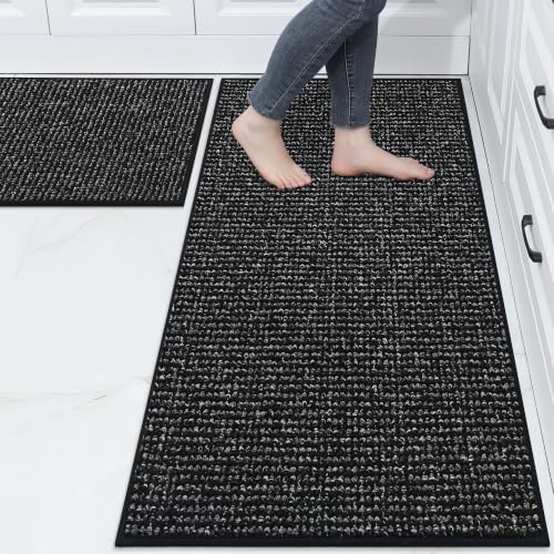 BEQHAUSE Kitchen Rugs and Mats 2PCS Non-Slip, 24"x36"+24"x60", Black by BEQHAUSE