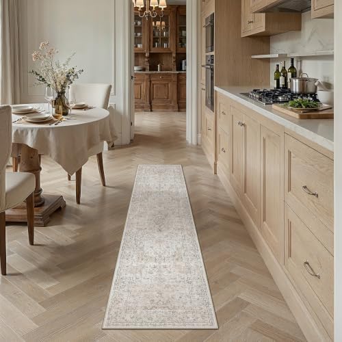 2x6 Washable Runner Rug Beige Grey Non Slip Vintage Carpet - Image 2