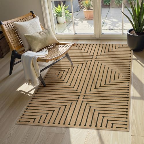 Lahome Neutral 3x5 Outdoor Rug, Black Easy Jute Entry Front Door Rug by Lahome