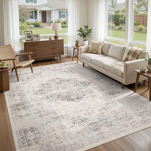 UERMEI 10x12 Area Rug Living Room Rugs - Washable Vintage Soft Large Rug Indoor Floor No Slip Rug Carpet for Bedroom Farmhouse Under Dining Table Home Office Decor - Beige/Camel - Image 6