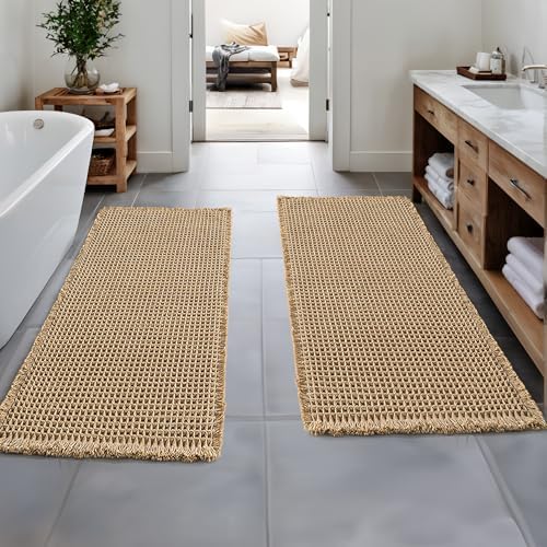 MIULEE Set of 2 Waffle Bathroom Runner Rugs Brown 2'x6'(24"x72") by MIULEE