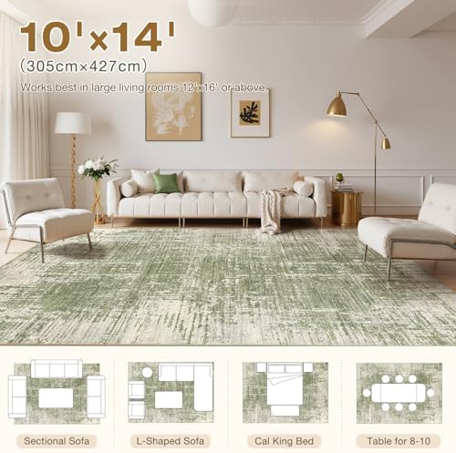 kakania Abstract 10x14 Area Rugs for Living Room: Washable Rugs Green - Image 2