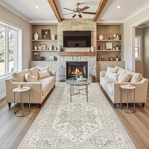 Madane 4x10 Wide Hallway Runner Rug Washable for Living Room, Beige/Brown by Madane