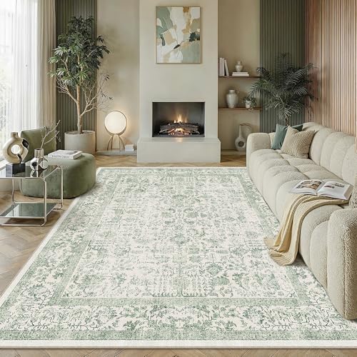 PureCozy Sage Green Area Rug 6x9 Vintage Floral by PureCozy