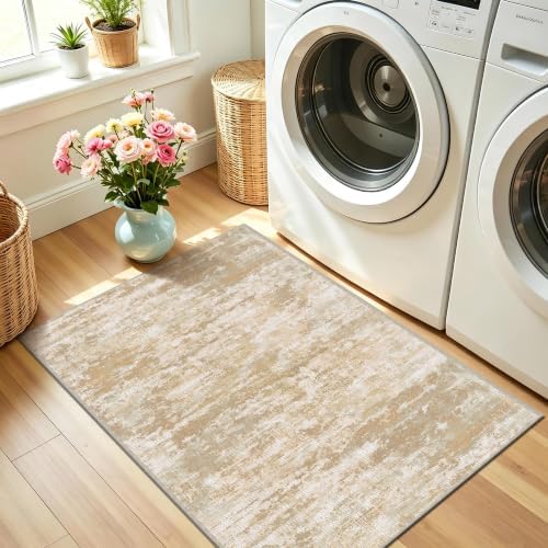 Small Area Rug 3x4 ft, Textured Non Slip Entryway Rug, Beige/Yellow - Image 6