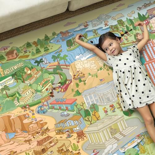 Patriotic Large 8x10 Kids Playroom Rug – North America Geography Carpet with Landmarks, Wildlife & U.S. Presidents – Giant Educational Area Rug for Homeschool, Daycare, Classroom, or Pretend Play Area - Image 3