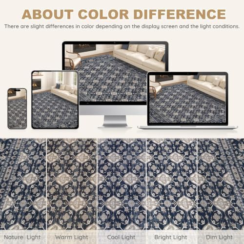 EIEIHOUSE Washable 9x12 Area Rugs for Living Room Navy Blue - Image 7