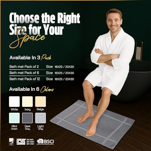 Pearl Linens 2 Pack Cotton Bath Mats for Bathroom,18" X 25", Light Grey - Image 5