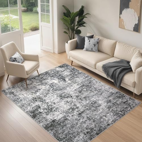 DMOYEST Area Rug Living Room Rugs 4x6 Washable Abstract Grey Carpet - Image 3