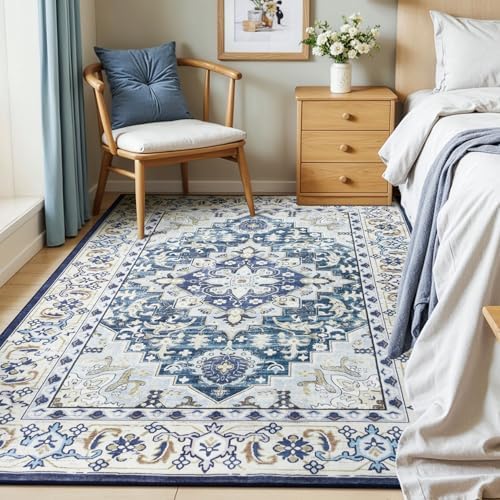 Lessymo Washable Area Rug 5x7 for Living Room, Soft Bedroom Rugs Dark Blue - Image 3