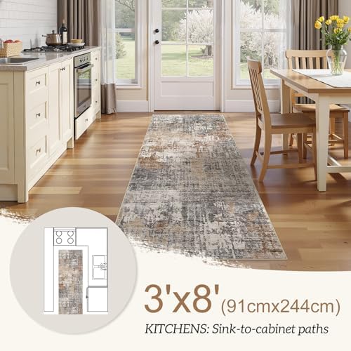 DMOYEST Washable Runner Rug for Hallway: 3x8 Neutral Modern Abstract Low Pile Area Rug with Non-Slip Backing - Carpet for Bedroom Kitchen Laundry Entryway Bathroom Indoor - Grey Brown - Image 5