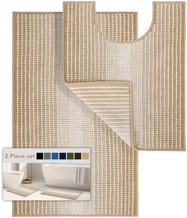 BSICPRO Bathroom Rugs Sets 2 Piece, 32"x20" + U-Shaped 24"x20", Beige by BSICPRO