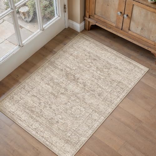 HUGEAR Beige Area Rug 2x3 Washable Neutral Rug for Entryway - Image 2
