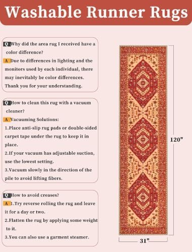 SERISSA 2'6"x10' Washable Non Slip Boho Runner Rug for Hallway，Red - Image 6