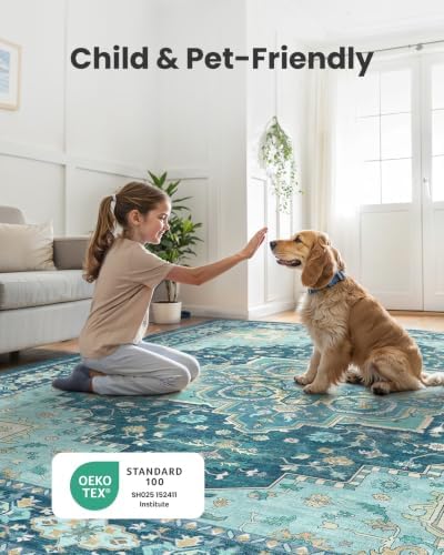 Amada Vintage Washable Area Rug,6'x9',Teal Blue - Image 7