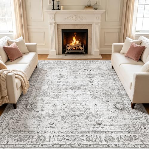 Grey Floral Area Rug 8x10 for Living Room Bedroom by WelcometoBabovid