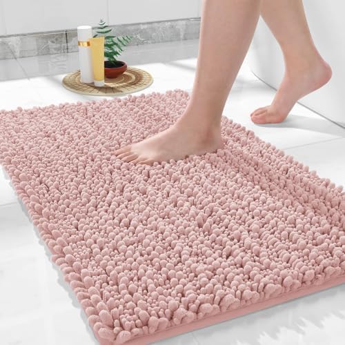 Yimobra Large Bathroom Rugs Non Slip Washable 36x24 Inch - Ultra Soft Absorbent Chenille Bath Mat, Quick Dry Shaggy Floor Carpet for Tub Shower, Light Pink Home Decor Accessories by Yimobra
