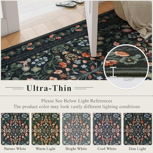 Lahome Black Floral Washable Area Rug 9x12, Extra Large Botanical Carpet - Image 4