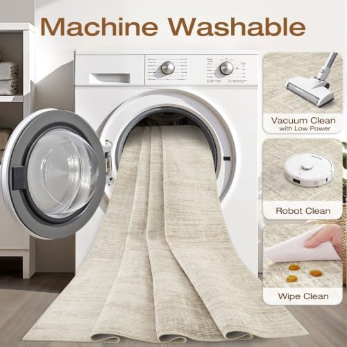 LOONGRUG 7x9 Area Rug Washable Neutral Modern Rug for Living Room Beige - Image 2