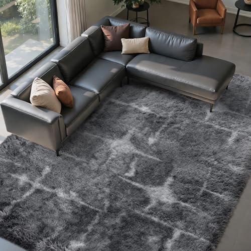 FinRèc Home 9x12 Non-Slip Fluffy Area Rugs for Living Room (Star Grey) by FinRe%CC%80cHome