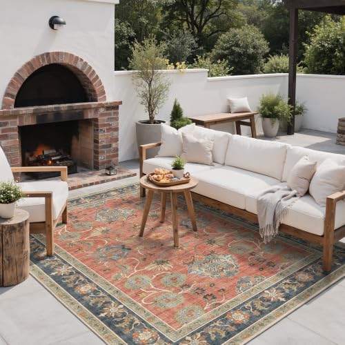 GENIMO Indoor Outdoor Rug, Washable for Patio and Deck, Rust Blue, 5x8 - Image 6
