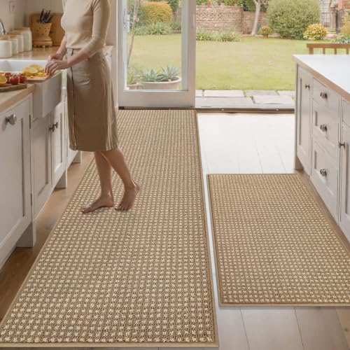 hicorfe Waffle Kitchen Runner Rugs Set of 2,Non Slip Kitchen Mats for Floor by Hicorfe