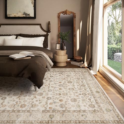 Washable Area Rugs for Living Room: 8x10 Bedroom Rug Boho Vintage Area Rug Stain Resistant Non Slip Low Pile Lightweight Soft Carpets for Dining Room Kitchen Nursery Kids Room Playroom Home Office - Image 3