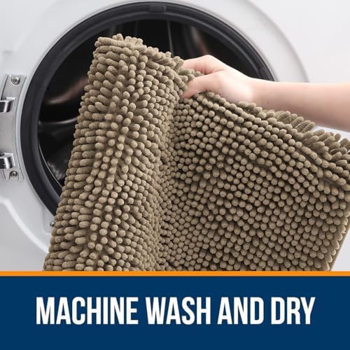OLANLY Chenille Bathroom Rugs Sets 3 Piece, 36"x24"+24"x16"+24"x20", Tan - Image 5