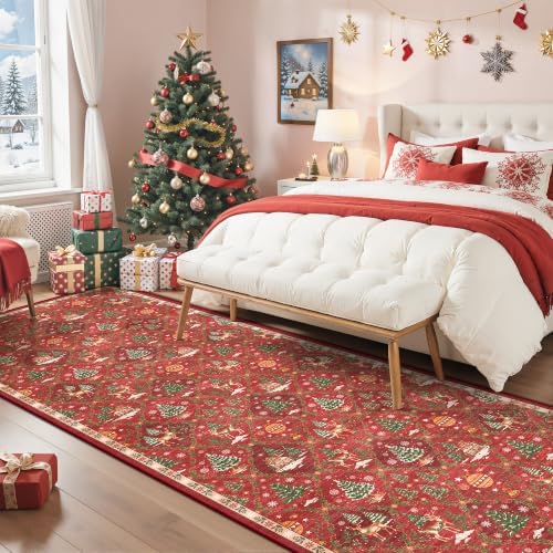 Madane Christmas Hallway Runner 3x8, Red Kitchen Rugs Washable Entryway Rug - Image 3