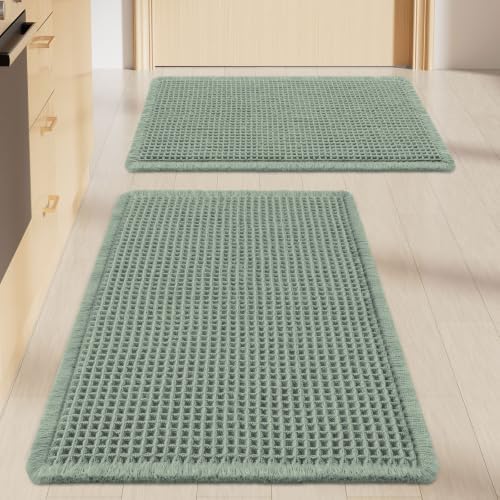 Smiry Waffle Bathroom Rugs Sets 2 Piece (30x18+24x16, Sage Green) by Smiry