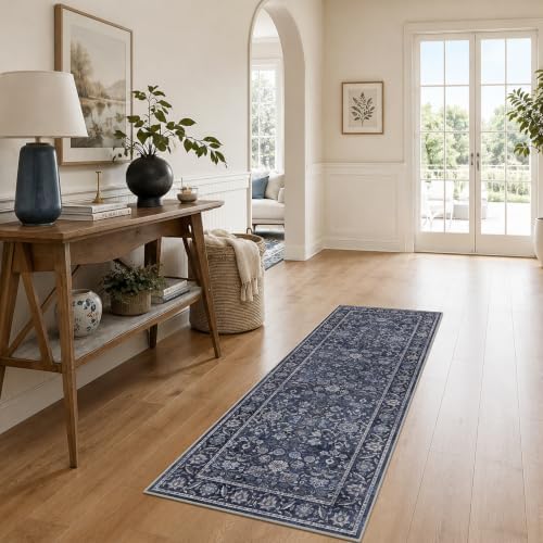 Washable 2x6 Kitchen Non-Slip Runner Rug Retro Denim Blue Floor Mat - Image 2
