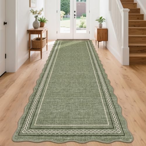 GarveeHome Washable Runner Rugs 2x8 Entryay Rug Scalloped Non Slip, Green by GarveeHome