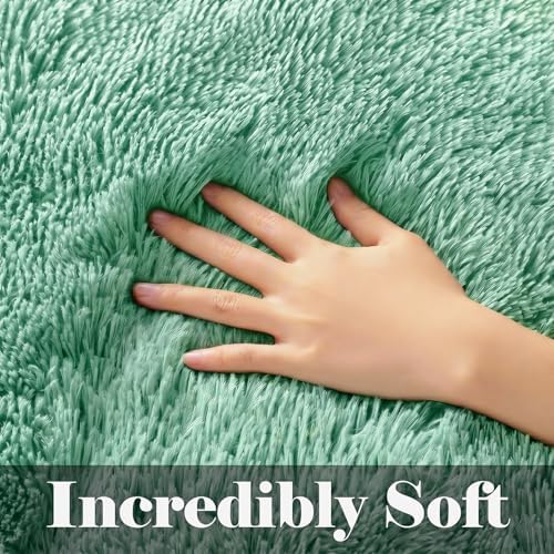 Sage Green Fluffy Round Rug Circle Area Rugs 4ft for Kids Teen Bedroom - Image 4